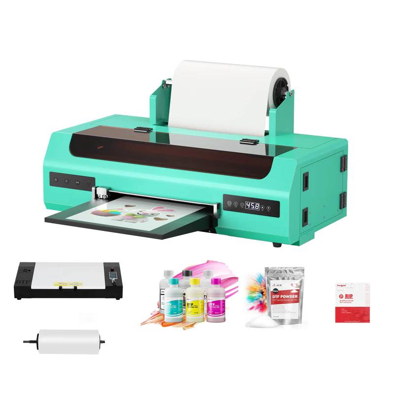 Punehod Cyan 13" DTF Printer A3 L1800 will Roll Feeder,Apparel Printer Bundle For Dark and Light Clothing(Printer+Oven+Consumable)