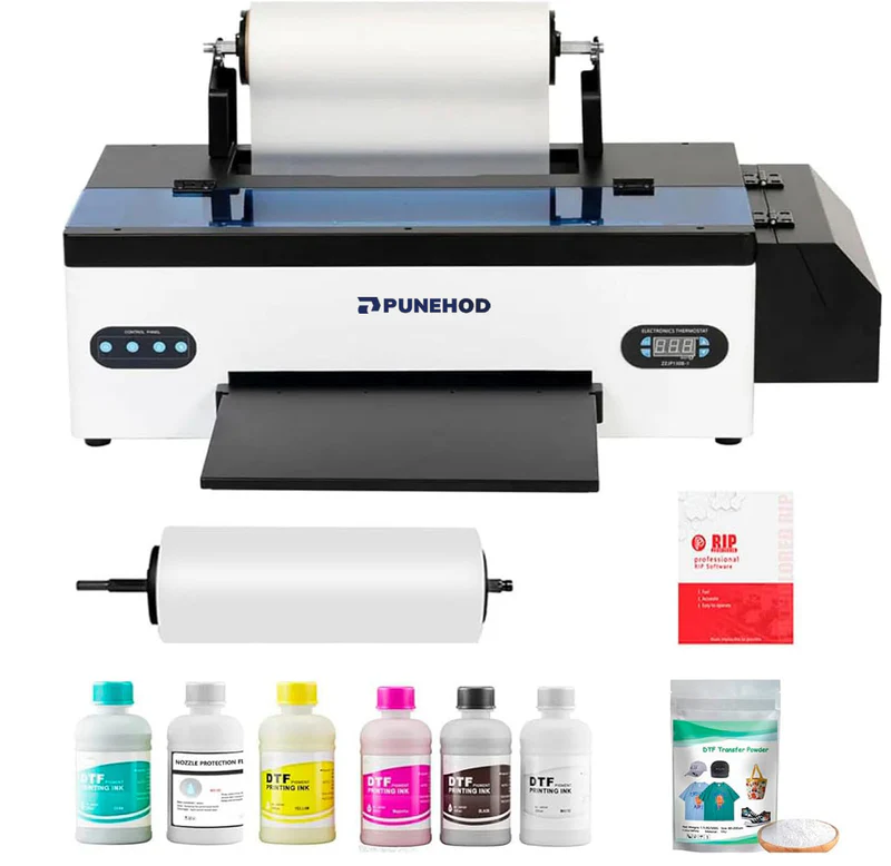 Punehod 13" Black DTF Printer A3 L1800,Roll Feeder DTF Printer Set For DIT Printer T-Shirts (Printer+Consumable)
